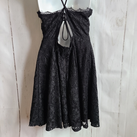 Aaron & amber black lace halter mini dress strappy back size large new prom - Picture 3 of 7